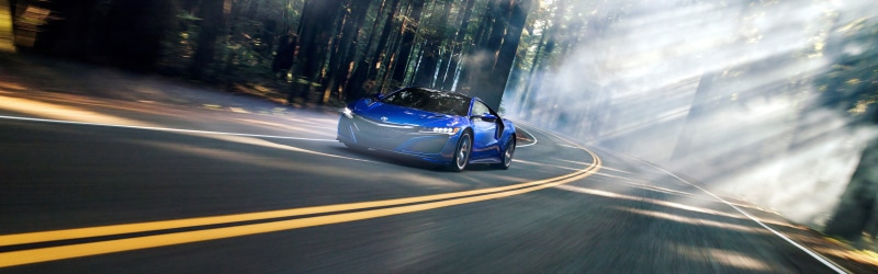 illuminated, acura nsx road motion blur car vehicle forest dual monitors mist multiple display, driving, motor vehicle, city, transportation, nature, one person