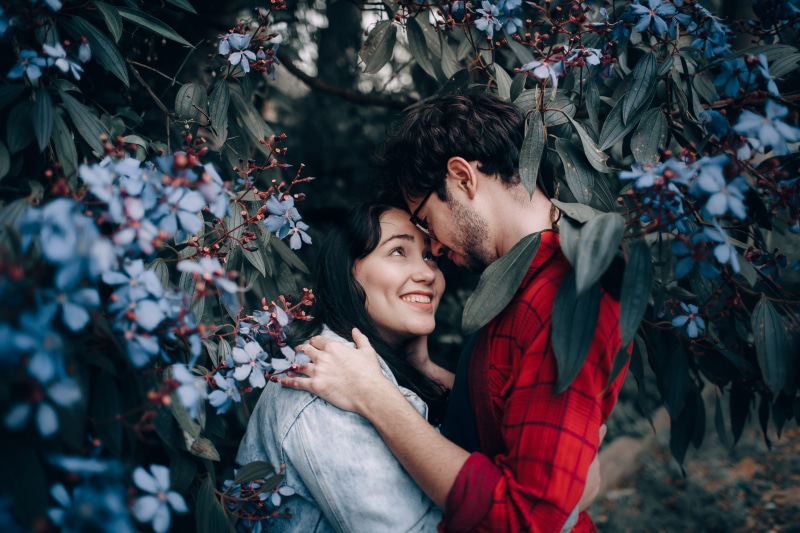in love, gentleman, men, outdoors, love, plant, fashion, hugging, women, bonding, daylight, woman, boyfriend, positive emotion, young women, people, flowers