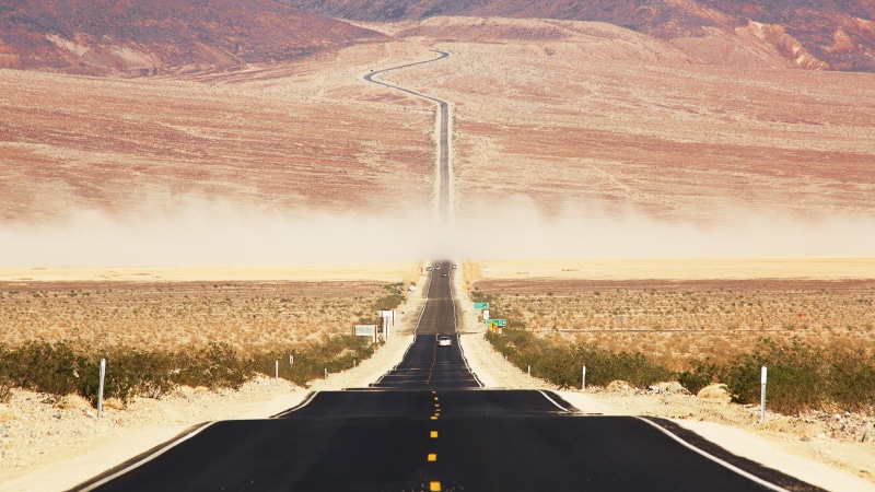 road trip, landscape, desert, 5K, death valley national park, 5k uhd, morning, horizon, united states, usa, mountain, road, 5k, death valley, national park
