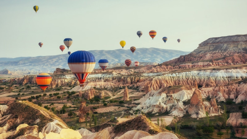 hot air balloon, travel, valley, love valley, air balloon, tourism, rock formation, 5K, 5k uhd, turkey, rock, hot air balloons, aerial photography, hot air ballooning