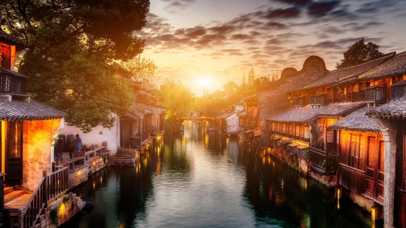 sunset, jiaxing, china, asia, zhejiang, town, 5k uhd, wuzhen, wuzhenzhen, tongxiang, 5k, 5K