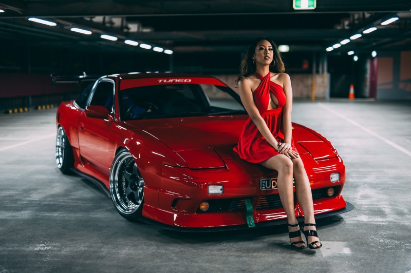 engine, architectural column, driving, real people, beautiful woman, Beauty, caucasian Ethnicity, mode of Transport, one Person, women, Car, Model, Red