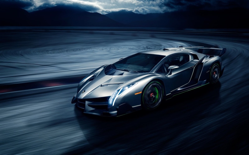 sports car, mountain, reflection, land vehicle, road trip, chrome, night, travel, black, Lamborghini, motion, nature, cast, black color, illuminated, Lamborghini Veneno