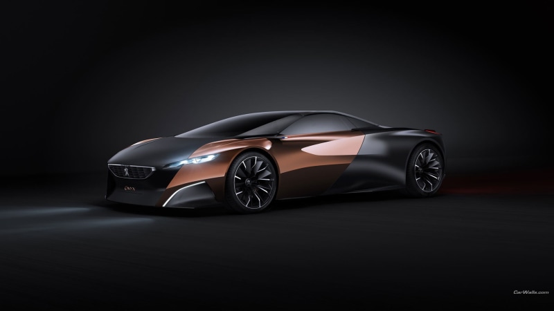 single object, 1080P, shiny, model, studio shot, motor vehicle, sports car, land vehicle, mode of transportation, black, wheel, Peugeot Onyx, indoors