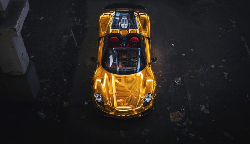 1080P, convertible, Porsche, yellow, sign, vehicle, car, yellow cars, front view, technology, black background, lighting equipment, motor vehicle, gold