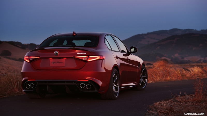 motor vehicle, beauty in nature, travel, italian cars, stationary, transportation, Alfa Romeo Giulia, road, sky, mountain, red cars, land vehicle, no people
