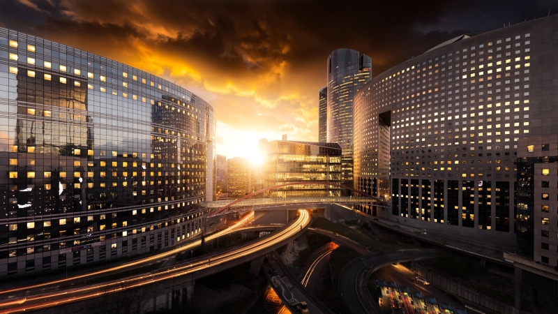 architecture, built structure, cityscape, europe, afternoon, sunset, no people, paris, 4K, sky, france, night, landmark, road, downtown, city life, skyscraper