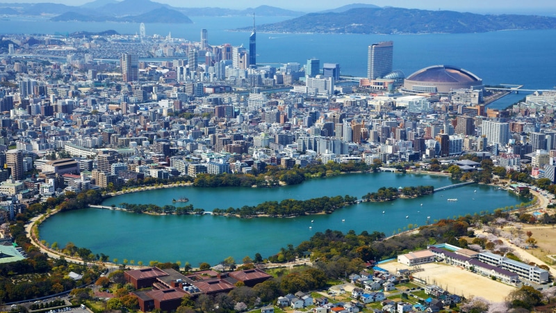 outdoors, fukuoka, sky, aerial view, aerial photography, tourist attraction, 4K, bay, downtown, building, financial district, city, residential district