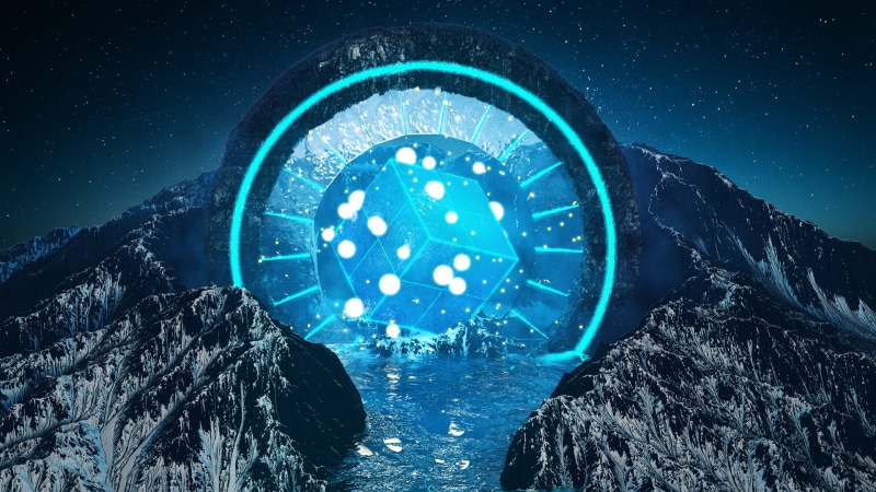 stars, render, nature, landscape, snowcapped mountain, beauty in nature, space, galaxy, 1080P, cube, mountains, mountain, night, scenics - nature, cyan