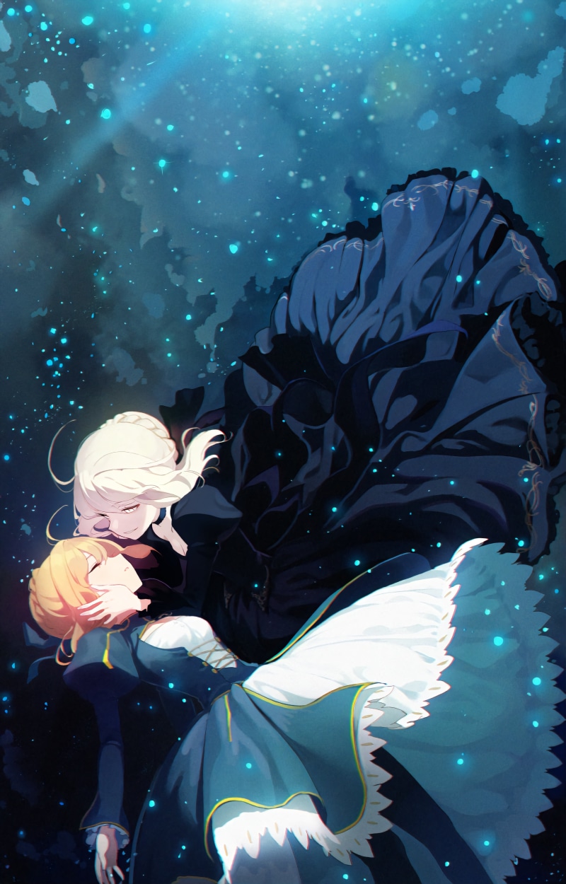 water, underwater, blonde, anime, particle, Fate/Stay Night, anime girls, Artoria Pendragon, 5K, dress, Saber Alter, Saber