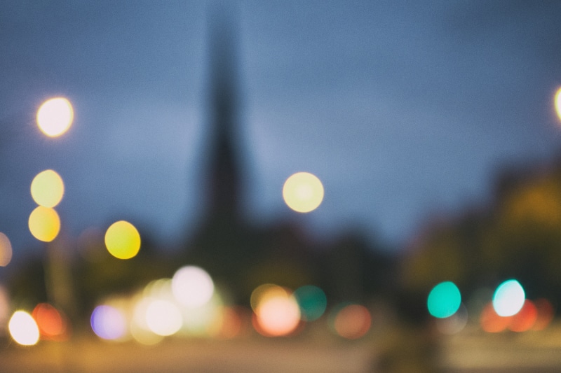 city lights, movement, multi colored, church, speed, soft shadows, lens flare, 4K, abstract, spotted, driving, unfocused, no people, street, street scene