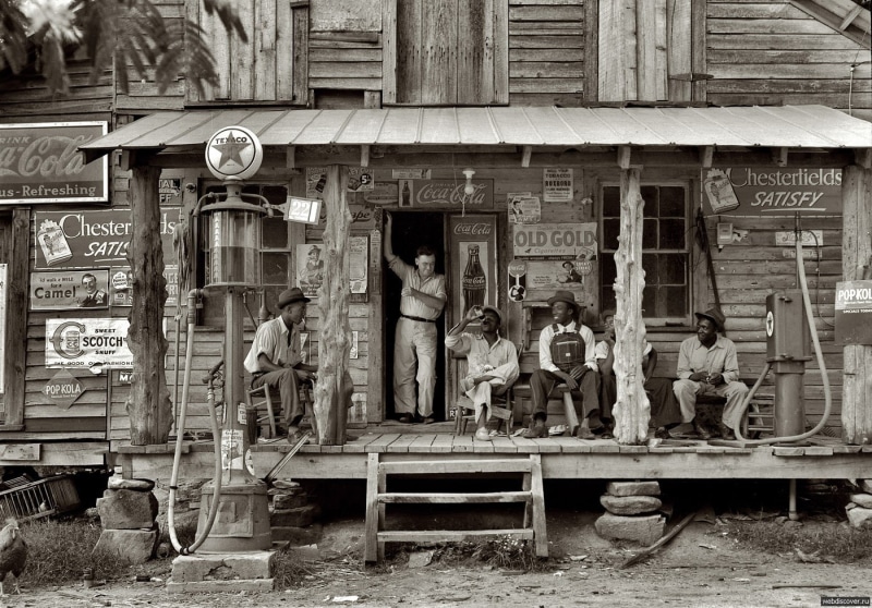 gray, advertisements, vintage, people, Coca-Cola, Dorothea Lange, sign, gas stations, 720P, signs, sepia, old building