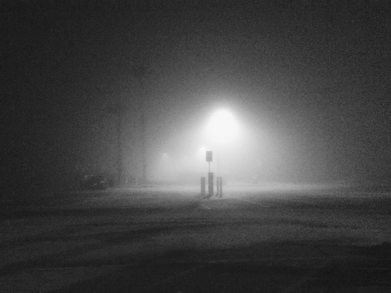 outdoors, lighting equipment, no people, snow, gas stations, fog, road, glowing, copy space, the way forward, dark, Utrecht, winter, night, illuminated