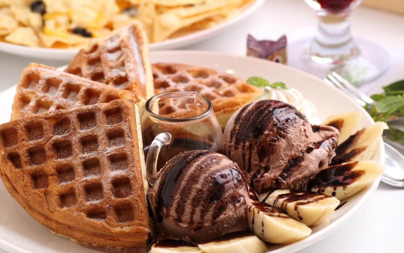 1920x1200, cream, ice, chocolate, waffle, photography, ice cream, 1080P, banana, waffles