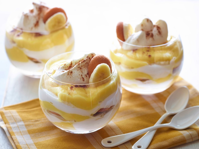 dessert, 4K, whipped cream, food, parfait, bananas, spoons