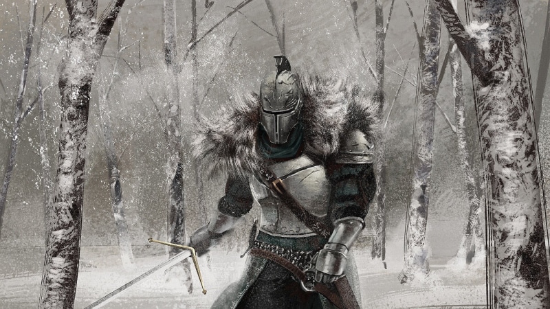 armor, leisure activity, winter, outdoors, adult, one person, forest, tree, lifestyles, young women, obscured face, video games, samurai, digital composite