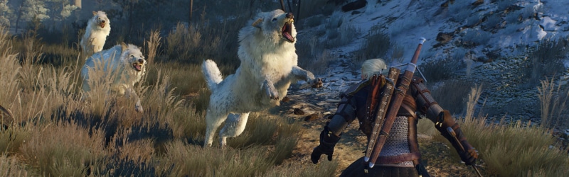 Dark, poster, Fighting, multi, warrior, wild, 4K, fantasy, Witcher, Hunt, action, 3840x1200 px, dual