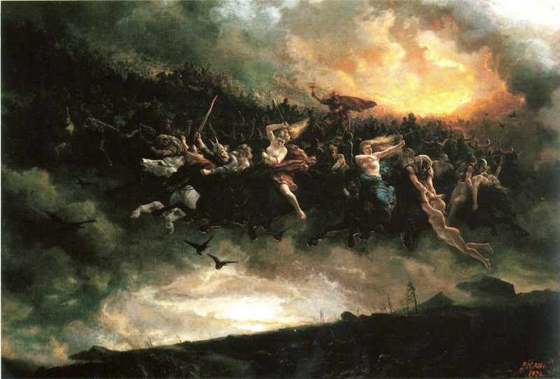 color Image, The Wild Hunt, group of animals, animal wildlife, visual Art, mountain, large group of animals, sky, 720P, day, cloud - sky, people, men