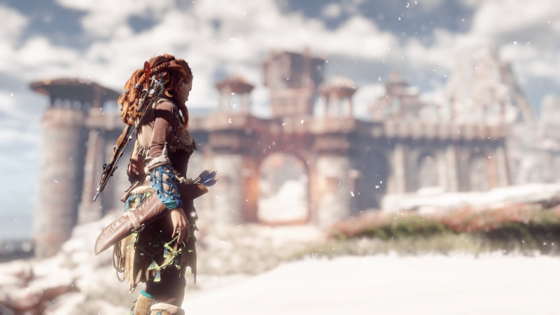 representation, city, transparent, nature, one person, Horizon: Zero Dawn, window, built structure, real people, day, art and craft, digital art, building exterior