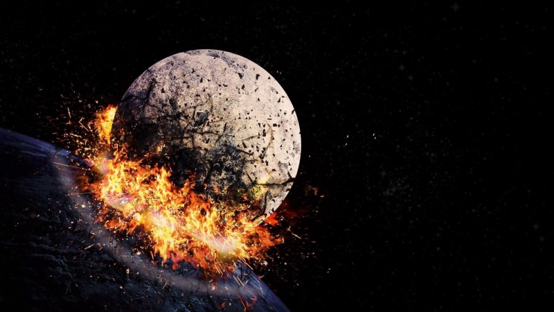 moon, illuminated, dark, outdoors, planet - Space, nature, blast, 1080P, light - Natural Phenomenon, orange color, danger, fire - Natural Phenomenon, fire