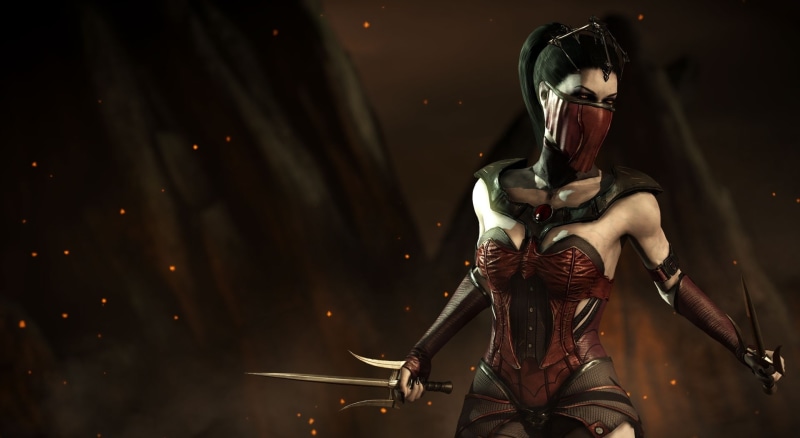 Combat, standing, night, human representation, protection, one person, MortalKombatX, helmet, 1080P, indoors, representation, Mortal Kombat, Mileena, front view
