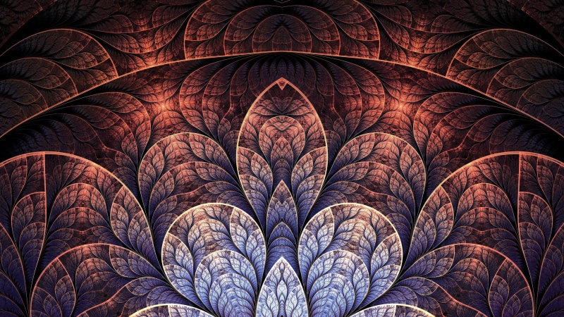 leaf, mandala, fractal, leaves, painting, abstract, 4K, 3840x2160