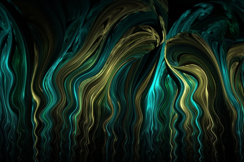 close-up, abstract, waves, glowing, digital art, Apophysis, water, design, fractal, 3D, green, long exposure, painting, multi colored, black, turquoise