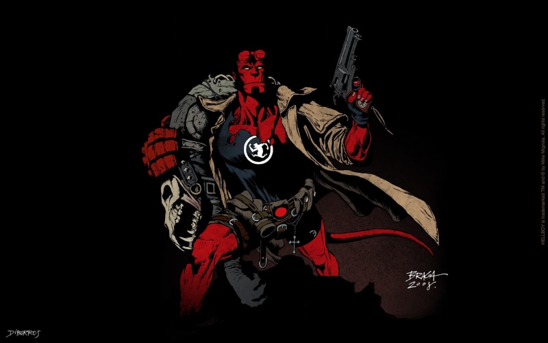 close-up, Hellboy, boy, copy space, 1080P, studio shot, art and craft, bone, cut out, black background, illustration, hell, craft, still life, red, demon