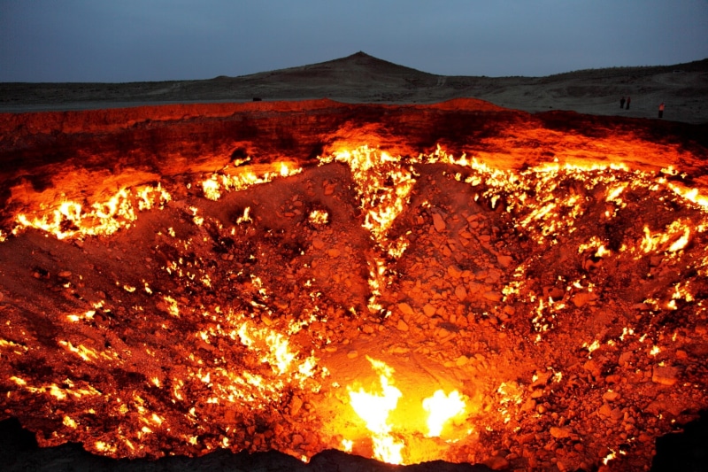 orange color, bonfire, landscape, glowing, environment, power in nature, night, outdoors, flame, nature, 1080P, no people, fire - natural phenomenon, Door to Hell