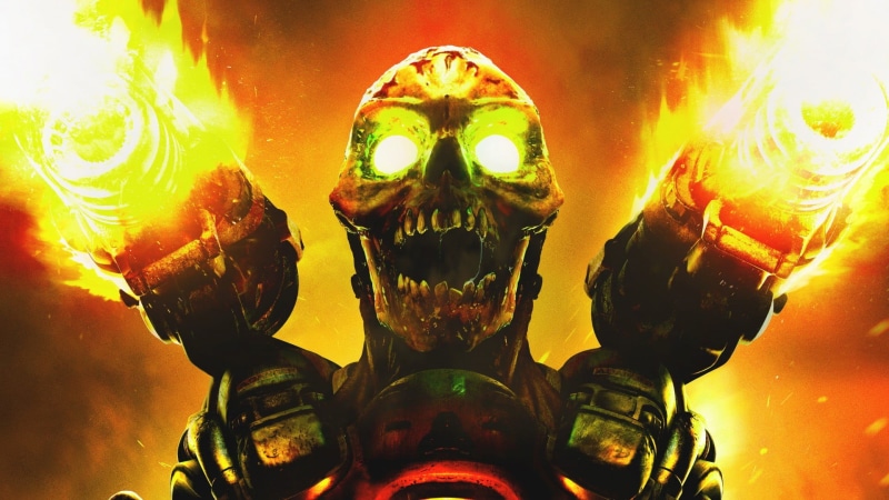 1080P, Id Software, close-up, creativity, indoors, human representation, skeleton, Doom (game), fear, representation, reflection, body part, orange color