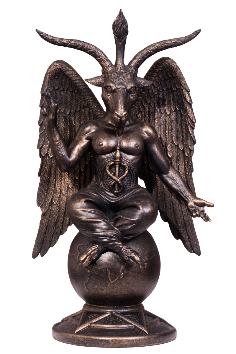 art and craft, Baphomet, satan, cut out, sculpture, history, mammal, architecture, 5K, animal wildlife, human representation, angel, pentacle, indoors