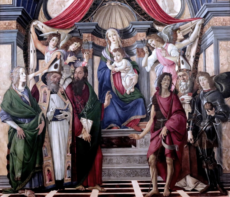 the great Italian painter, illustration, female likeness, creativity, religion, Sandro Botticelli, architecture, belief, 4K, crowd, real people, sculpture