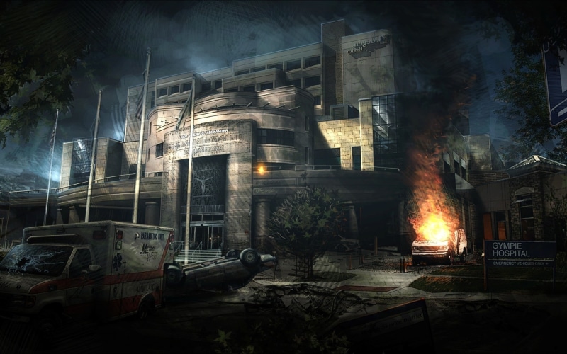 abandoned, hospital, building, art, concept art, city, abandoned city, 2K, d, fire, photo, concept, ambulances, apocalyptic