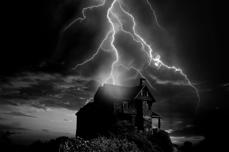 landscape, electricity, no people, house, flash of lightning, home, mood, mystical, lightning, dark, storm cloud, sign, power in nature, solitary, force of nature