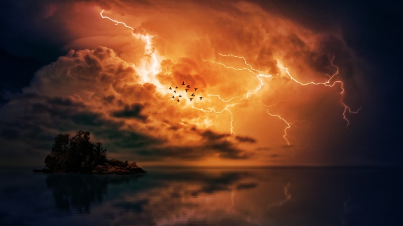 sky, gloomy, scenics - nature, nature, shot, tranquil scene, sea, cloud - sky, thunder, landscape, cloudburst, mystical, water, horizon over water, lightning