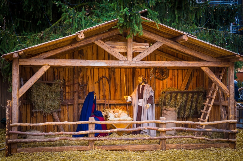 christmas crib figures, cultures, holiday, travel destinations, adults only, joseph, hut, leisure activity, ulm, crib, two people, forest, christmas story