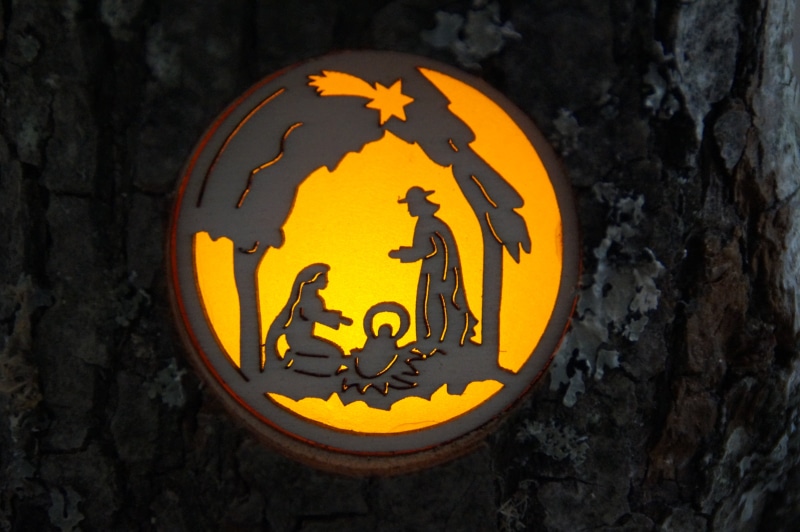 holy, tree, father christmas, family, tree trunk, outdoors, metal, christmas crib figures, geometric shape, religion, day, christianity, crib, representation