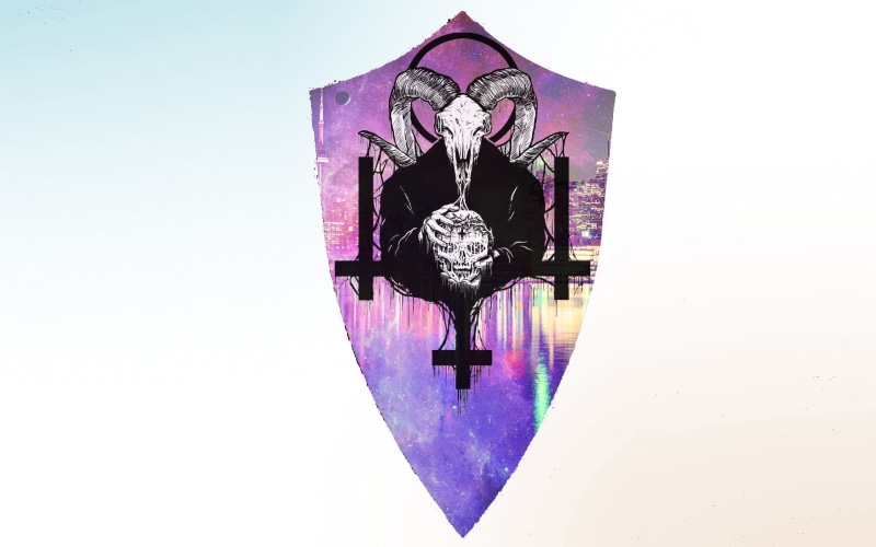 human representation, no people, devil, pink color, disguise, art and craft, skull, demon, cross, white background, indoors, purple, pattern