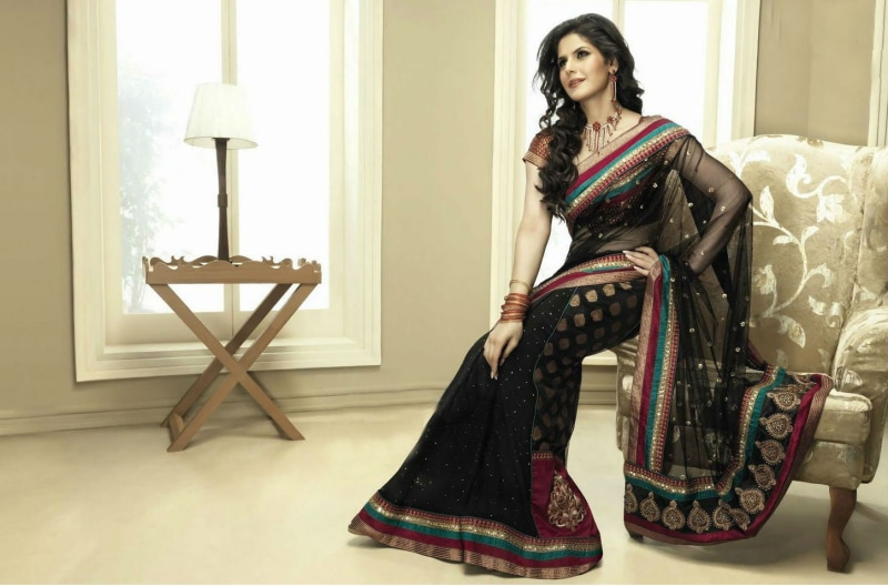 celebrity, floral, female, one person, seat, sari, zarine, portrait, chair, young women, bollywood, beautiful woman, Zarine Khan, adult, looking at camera