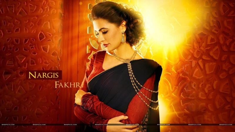 red, nargis fakhri, saree, fakhri, 1080P, s, black, nargis, women, long, female celebrities, bollywood, actress, sleeve, sari