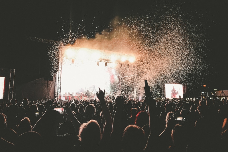 music concert, audience, spectator, arts culture and entertainment, illuminated, festival, men, group Of People, concert, arms raised, stage, excitement