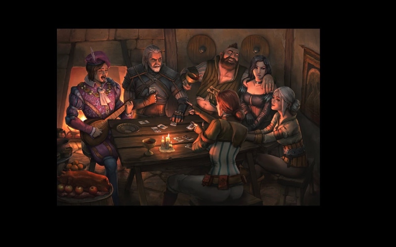 burning, Ciri, painting, men, Cirilla, young adult, boys, fire - natural phenomenon, The Witcher 3: Wild Hunt, video games, Jaskier, 720P, Triss Merigold