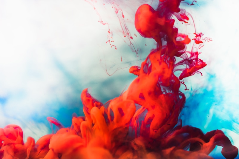 red, crazy, floating on water, water, ink, paint, underwater, close-up, creativity, dissolving, blue, multi colored, surrealism, sea, 4K, studio shot
