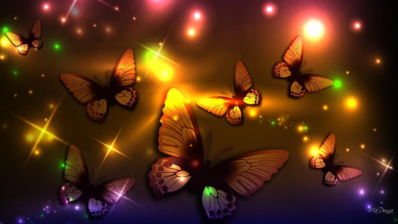 firefox persona, ii, butterflies, 1080P, 3d and abstract, light, sparkles, neon, butterfly, stars, lights, abstract, bright