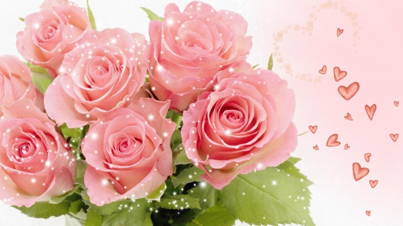 roses, pink, rose, stars, firefox persona, flowers, hearts, summer, flower, valentines day, 3d and abstract, glow, petaled, bouquet, 1080P