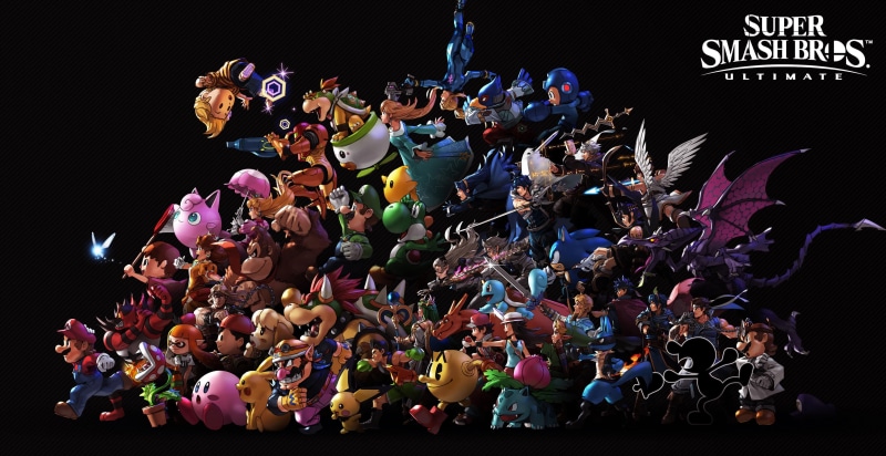 Robin (Fire Emblem), Ridley, Pichu, 2K, Pac-Man, Donkey Kong, Mario (Character, black background, Super Smash Bros. Ultimate, Lucario, Samus Aran, Link