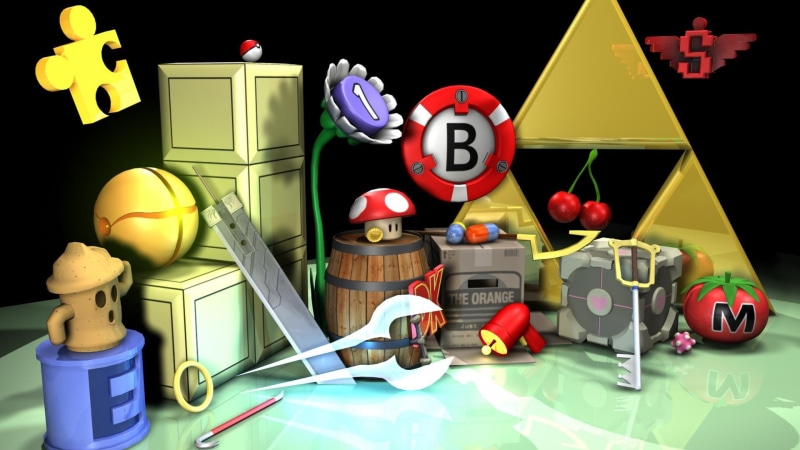 Half-Life, large group of objects, Super Smash Brothers, toy, color, creativity, close-up, text, car, male likeness, Banjo-Kazooie, artwork, indoors, gift