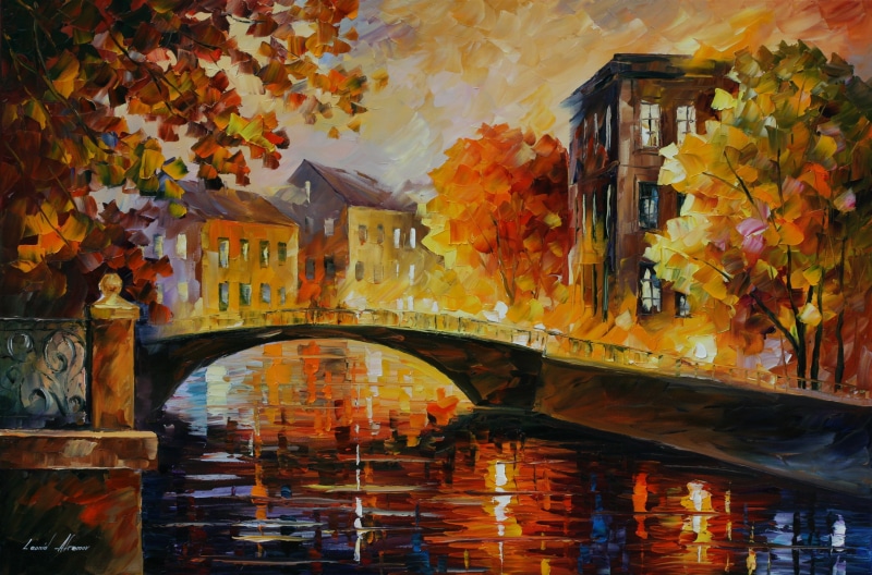 backgrounds, red, urban Scene, Leonid Afremov, paintings, architecture, home, built Structure, bridge - man made structure, arch, multi Colored, colors