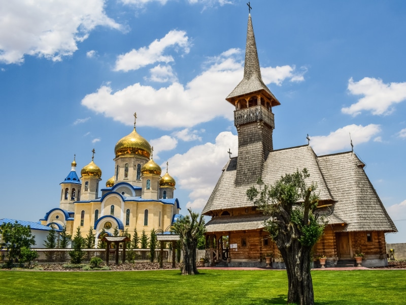 sky, cloud - sky, christianity, travel destinations, orthodox, grass, building, tamassos bishop, romanian church, russian church, day, tree, no people