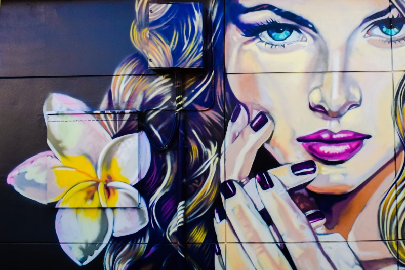 glass, close-up, floral pattern, one person, woman, painting, reflection, creativity, only women, human representation, female likeness, human body part